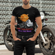 Sleek black biker graphic T-shirt with an adventurous motorcycle design, perfect for riders. (XS)