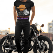 Stylish black cotton T-shirt with a striking motorcycle graphic, ideal for bike lovers. (M)