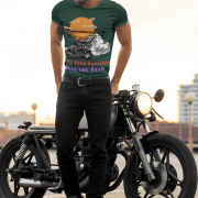 Stylish bottle green biker tee with a unique motorcycle print, made for riders. (M)