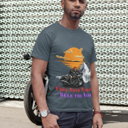 Stylish charcoal-colored motorcycle graphic T-shirt, ideal for adventure lovers. (XL)