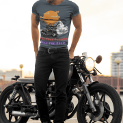 Premium charcoal biker T-shirt featuring a unique motorcycle-inspired graphic print. (M)
