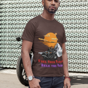 Bold and stylish coffee brown biker T-shirt with an adventurous look. (XL)