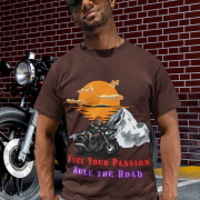 Premium coffee brown T-shirt with an eye-catching motorcycle-themed print. (L)