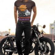 Comfortable coffee brown biker adventure T-shirt with a unique motorcycle design. (M)