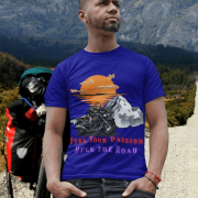 Eye-catching navy blue motorcycle-themed T-shirt, ideal for riders. (XXL)