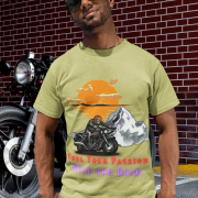 Premium cotton biker graphic tee in olive green, designed for adventure-loving motorcyclists. (L)