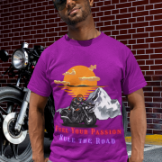 Premium purple adventure motorcycle tee with a striking graphic. (L)