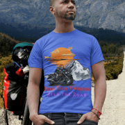 Soft and stylish royal blue motorcycle graphic tee for adventure lovers. (XXL)