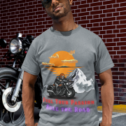 Eye-catching steel grey motorcycle adventure tee, perfect for passionate bikers. (L)