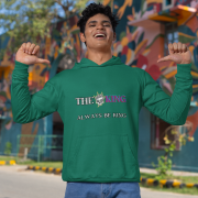 Bold King Reigns Hoodie – Bottle Green Men's Hoodie with Skull Crown Design & Empowering Quote | Trendy Streetwear, Cozy Fit | PodLyft