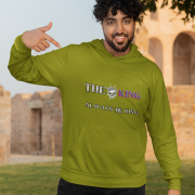 Bold King Reigns Hoodie – Olive Green Hoodie with Skull Crown Graphic & Inspirational Quote | Rugged, Stylish, Urban Wear | PodLyft