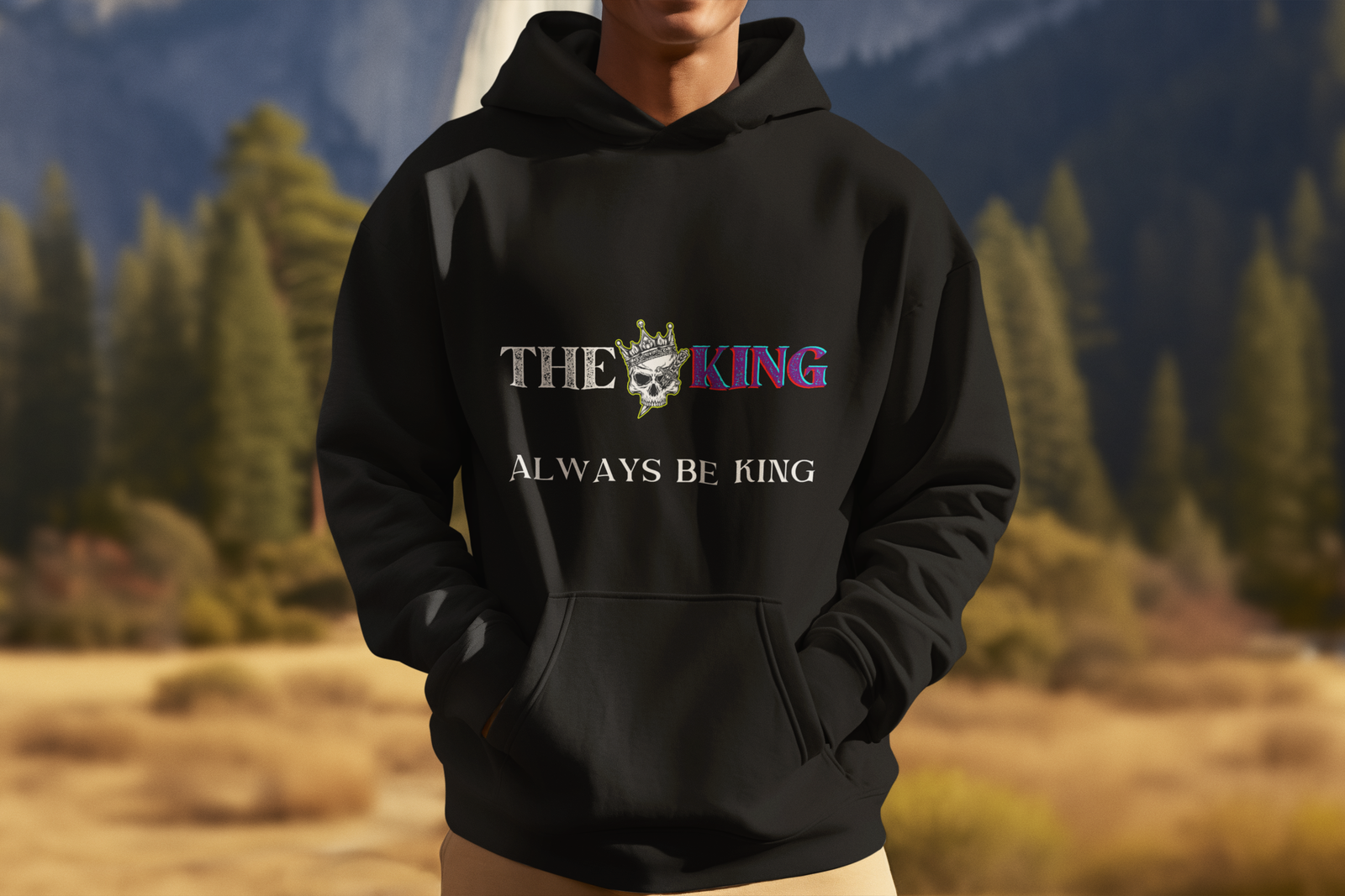 Bold King Reigns Hoodie – Black Men's Hoodie with Crowned Skull Graphic & 'Always Be King' Quote | Premium Streetwear, Warm & Stylish | PodLyft