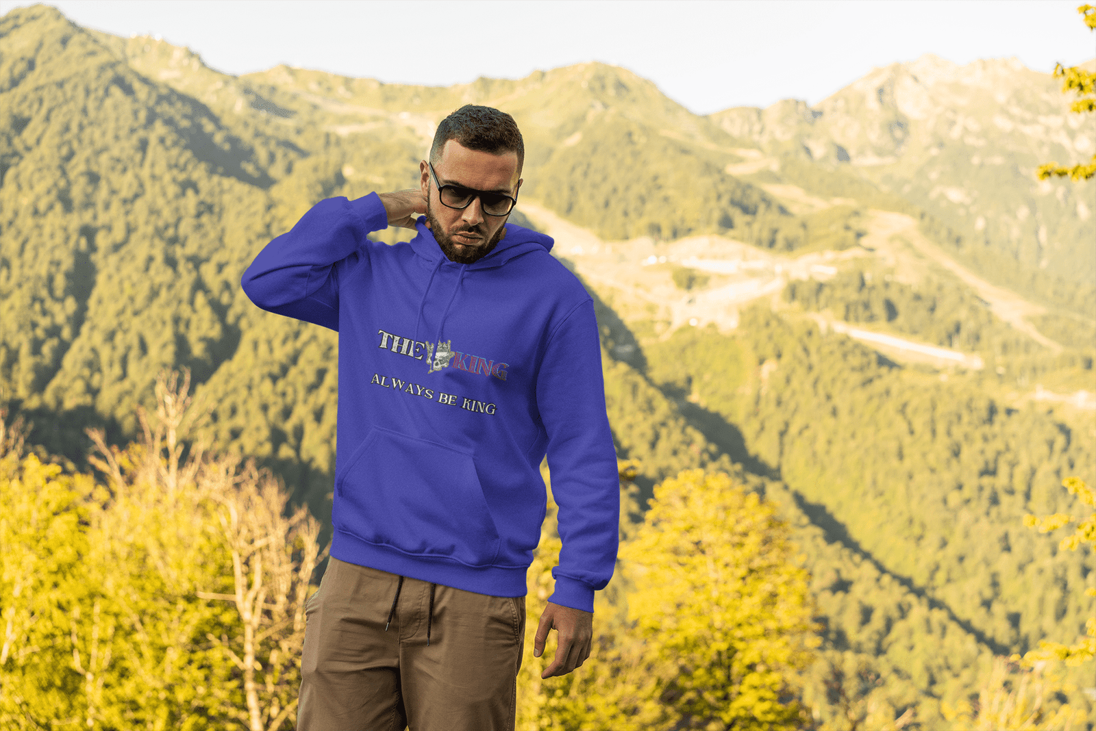 Bold King Reigns Hoodie – Royal Blue Men's Hoodie with Crowned Skull Graphic & 'Always Be King' Quote | Stylish & Comfortable Streetwear | PodLyft
