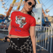 "Let Love Soar Tee – Romantic Red Crop Top for Women by PodLyft. Featuring a stunning dove with red roses and an inspiring 'Let Love Soar' message, this stylish t-shirt is perfect for casual wear, love-themed outfits, and meaningful gifts."