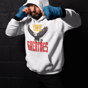 Chase Greatness Hoodie in crisp white, featuring a bold eagle graphic with powerful typography. Perfect for those who strive for strength, determination, and success. | PodLyft