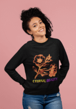 Main product image of a women's Eternal Beauty Sweatshirt with an elegant floral design, labeled "Eternal Beauty" by PodLyft.