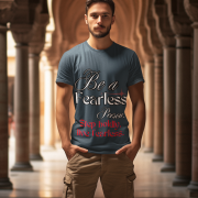 Fearless Statement Tee in Charcoal – A sleek and inspiring t-shirt featuring 'Be a Fearless Person' with 'Step boldly, live fearless.' Perfect for those who embrace courage, available at PodLyft.