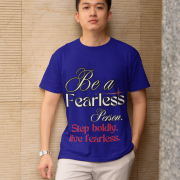 Fearless Statement Tee in Navy Blue – Inspire confidence with this stylish motivational t-shirt featuring 'Be a Fearless Person' and 'Step boldly, live fearless.' Available now at PodLyft.