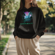Infinite Beauty Hoodie in Black – Mystical Glowing Floral Design | Elegant & Stylish Pullover for Women | PodLyft
