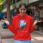 Infinite Beauty Hoodie in Red – Striking Floral Glow Artwork | Bold & Stylish Women's Hoodie | PodLyft