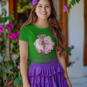 Green Inspirational Floral Tee with a stunning floral-themed design and the positive message 'We Are All Wonderful.' Perfect for nature lovers and motivational fashion enthusiasts