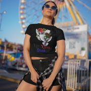 "Let Love Soar Tee – Romantic Dove & Rose Design in Black by PodLyft." A sleek black tee featuring two doves carrying roses with the text "Let Love Soar" in stylish typography. A bold and elegant choice for expressing love and freedom.