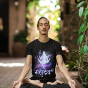 Mahadev Cosmic Energy T-Shirt – Black Spiritual Shiva Tee with Divine Meditative Shiva Art and Hindi Text "महादेव" – Ideal for Yoga, Meditation, and Devotees – Premium Cotton by PodLyft.