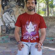 Mahadev Cosmic Energy T-Shirt – Maroon Shiva T-Shirt Featuring Cosmic Energy Design and "महादेव" in Hindi – Ideal for Spiritual Enthusiasts, Yoga, and Meditation – PodLyft Exclusive.