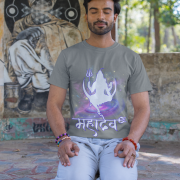 Mahadev Cosmic Energy T-Shirt – Steel Grey Shiva Tee with Cosmic Universe Theme and "महादेव" in Hindi – Perfect for Spiritual Expression, Yoga, and Devotion – PodLyft Edition.