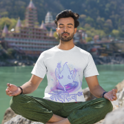 Mahadev Cosmic Energy T-Shirt – White Cosmic Shiva Tee Featuring Divine Universe Art and "महादेव" Typography – Ideal for Meditation, Yoga, and Devotees – Premium Cotton by PodLyft.