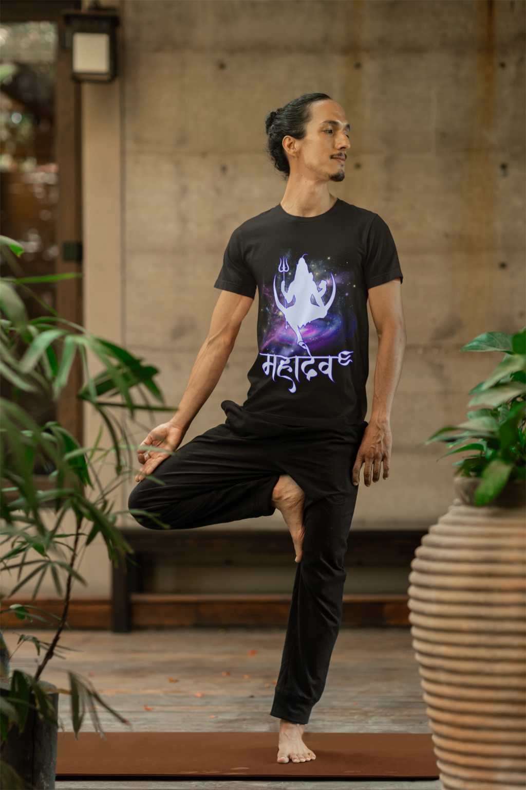 Mahadev Cosmic Energy T-Shirt – Black Spiritual Shiva Tee with Divine Meditative Shiva Art and Hindi Text "महादेव" – Perfect for Yoga, Meditation, and Hindu Devotees – Premium Cotton Shirt by PodLyft.
