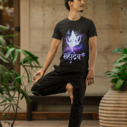 Mahadev Cosmic Energy T-Shirt – Black Spiritual Shiva Tee with Divine Meditative Shiva Art and Hindi Text "महादेव" – Perfect for Yoga, Meditation, and Hindu Devotees – Premium Cotton Shirt by PodLyft.