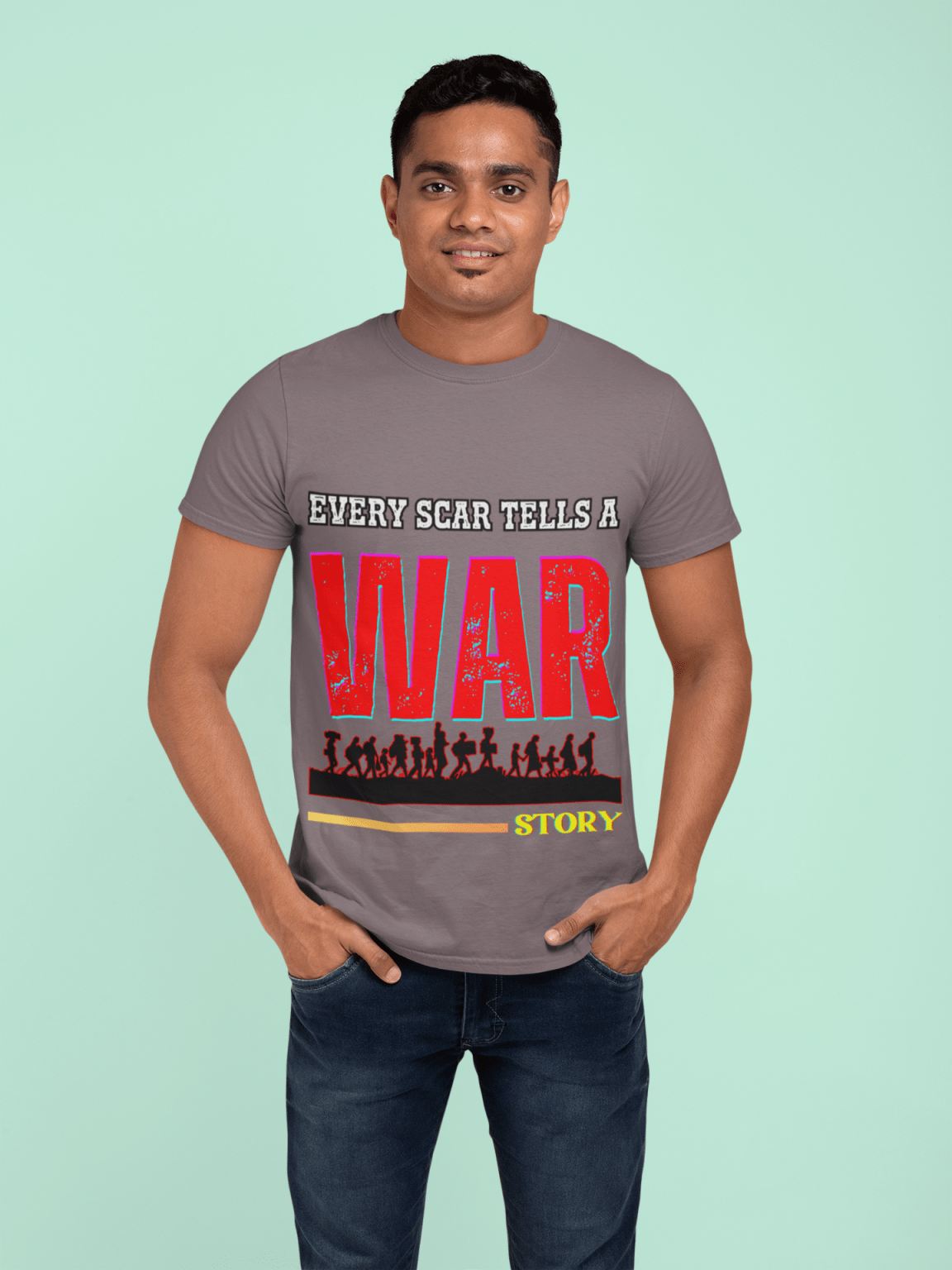 Partition Tribute T-shirt – A powerful visual art design with 'Every Scar Tells a War Story' message, symbolizing historical resilience. Available at PodLyft.