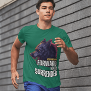 Relentless Wolf Tee in bottle green, featuring a fierce wolf design with a motivational edge. A strong and determined look. Available at PodLyft.