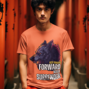 Relentless Wolf Tee in coral, showcasing a striking and motivational wolf design. A stylish blend of intensity and energy. Available at PodLyft.