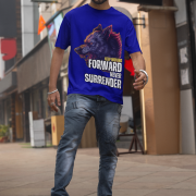 Relentless Wolf Tee in navy blue, featuring an intense and motivational wolf design. A classic and commanding look. Available at PodLyft.