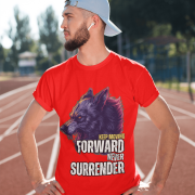 Relentless Wolf Tee in red, featuring a powerful and motivational wolf design. A fiery and fearless style choice. Available at PodLyft.