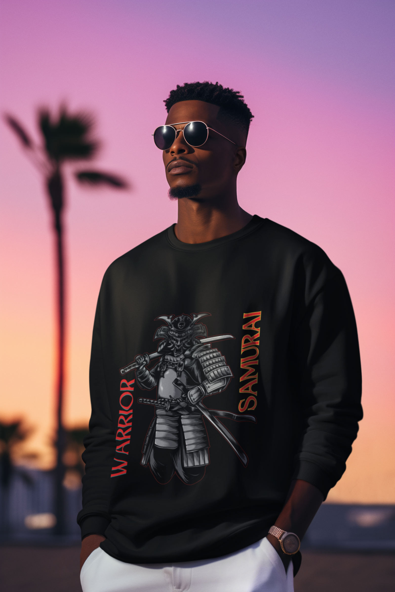 Samurai Warrior Sweatshirt – Black Crewneck with Fearless Bushido Spirit Samurai Design | Bold Japanese Warrior Graphic | PodLyft