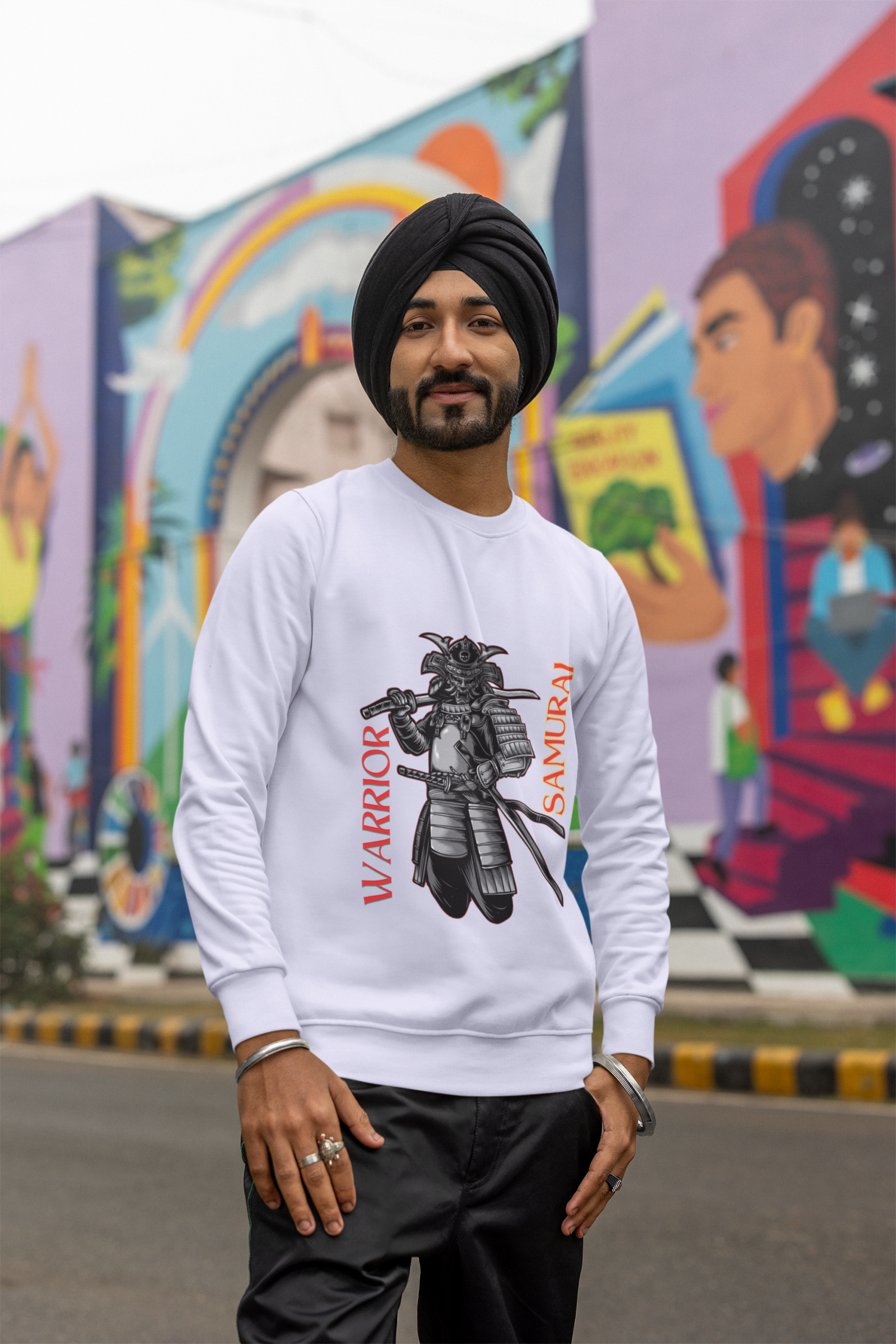Samurai Warrior Sweatshirt – Lavender Crewneck Featuring Fearless Bushido Spirit Samurai Illustration | Unique Warrior Style | PodLyft