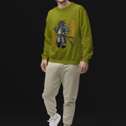 Samurai Warrior Sweatshirt – Olive Green Crewneck Featuring Bushido Spirit Samurai Artwork | Vintage Warrior Aesthetic | PodLyft