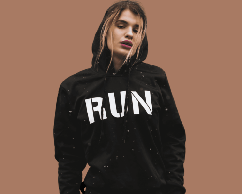 model wearing black Graphic Hoodies for Women by PodLyft