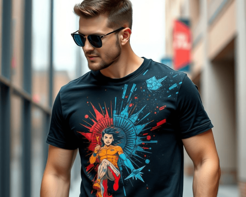 A model wearing printed t-shirt