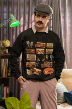 A black men's 90s Retro Sweatshirt from PodLyft, featuring a bold nostalgic design with vibrant graphics inspired by 1990s pop culture, crafted for comfort and style.