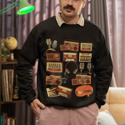 A black men's 90s Retro Sweatshirt from PodLyft, featuring a bold nostalgic design with vibrant graphics inspired by 1990s pop culture, crafted for comfort and style.