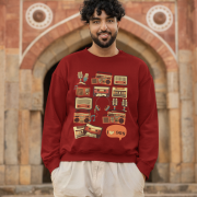 A maroon men's 90s Retro Sweatshirt from PodLyft, showcasing a vibrant nostalgic design with 1990s-inspired graphics, combining retro aesthetics with modern comfort.