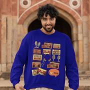 A navy blue men's 90s Retro Sweatshirt from PodLyft, adorned with a striking nostalgic design reflecting 1990s pop culture, offering a cozy and stylish fit.