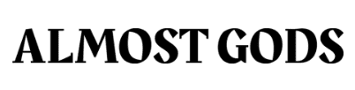 Almost Gods logo featuring an artistic, philosophical design in yellow tones