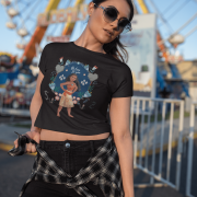 A black Be True to You Crop Top for women by PodLyft, featuring the Bold & Shine design, displayed against a white background.