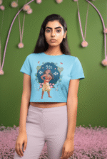 A sky blue Be True to You Crop Top for women by PodLyft, featuring the Bold & Shine design, displayed against a white background.