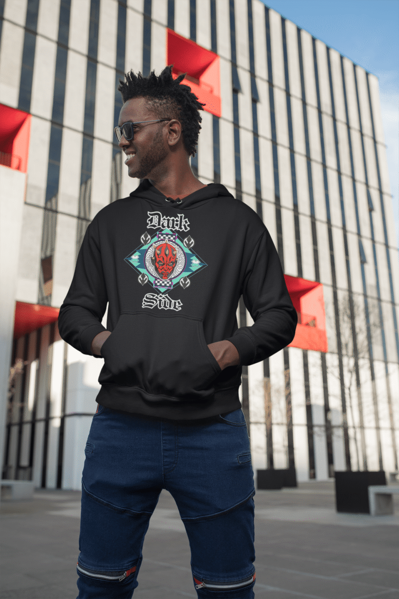 Darth Maul graphic hoodie in black — Official Star Wars Edition by PodLyft, featuring bold Sith Lord artwork on premium brushed fleece cotton.